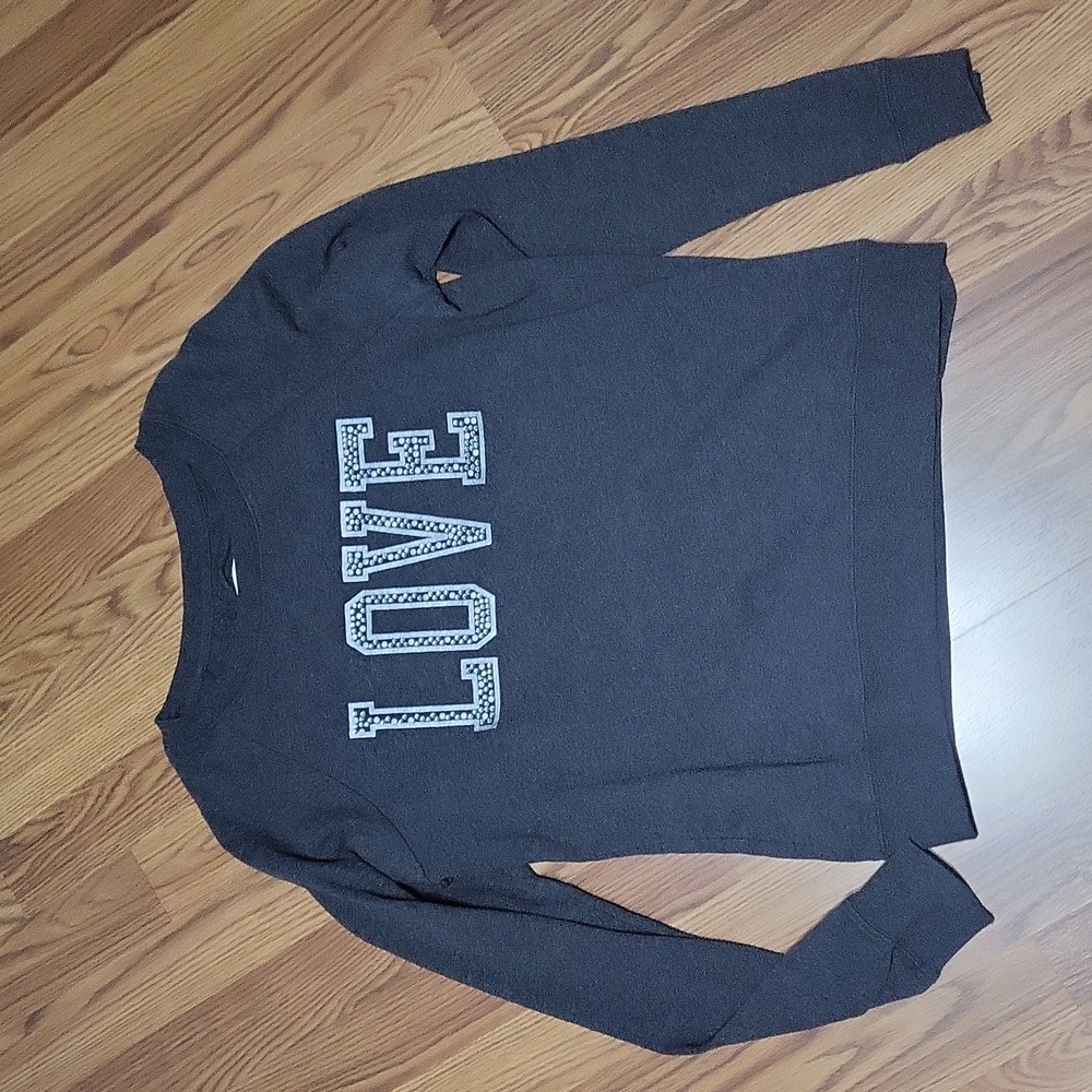 Womens L beaded LOVE gray sweater sweatshirt reflex Crewneck